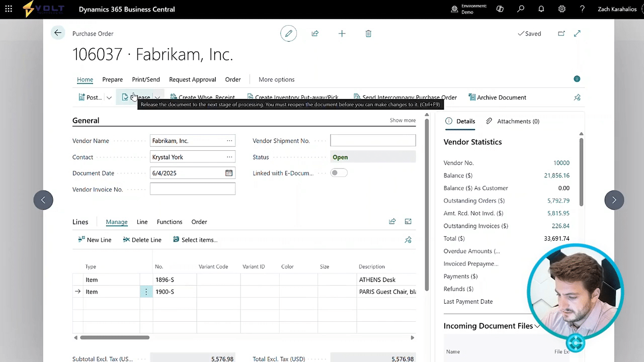 Dynamics 365 Business Central Purchase Order Setup