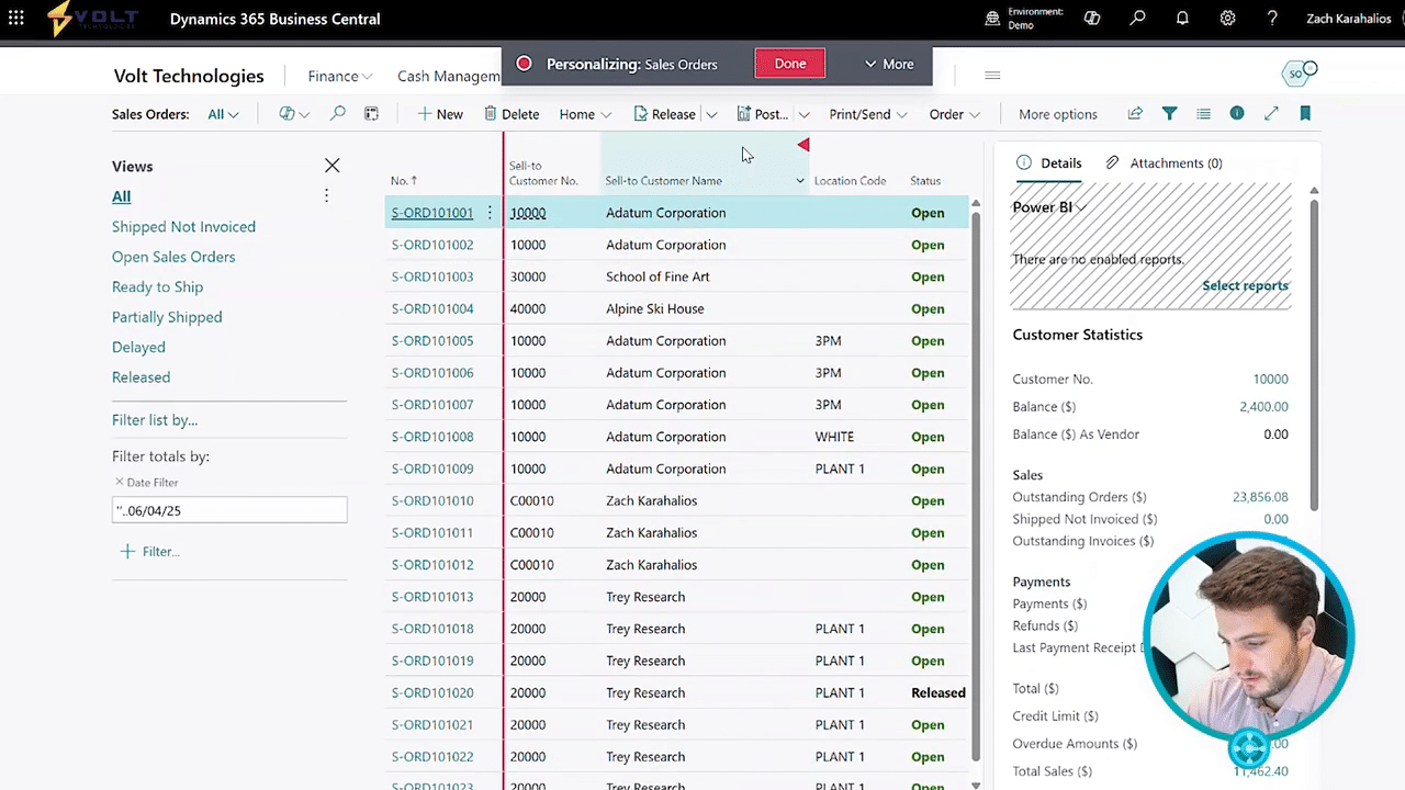 Dynamics 365 Business Central Sales Order Workflow
